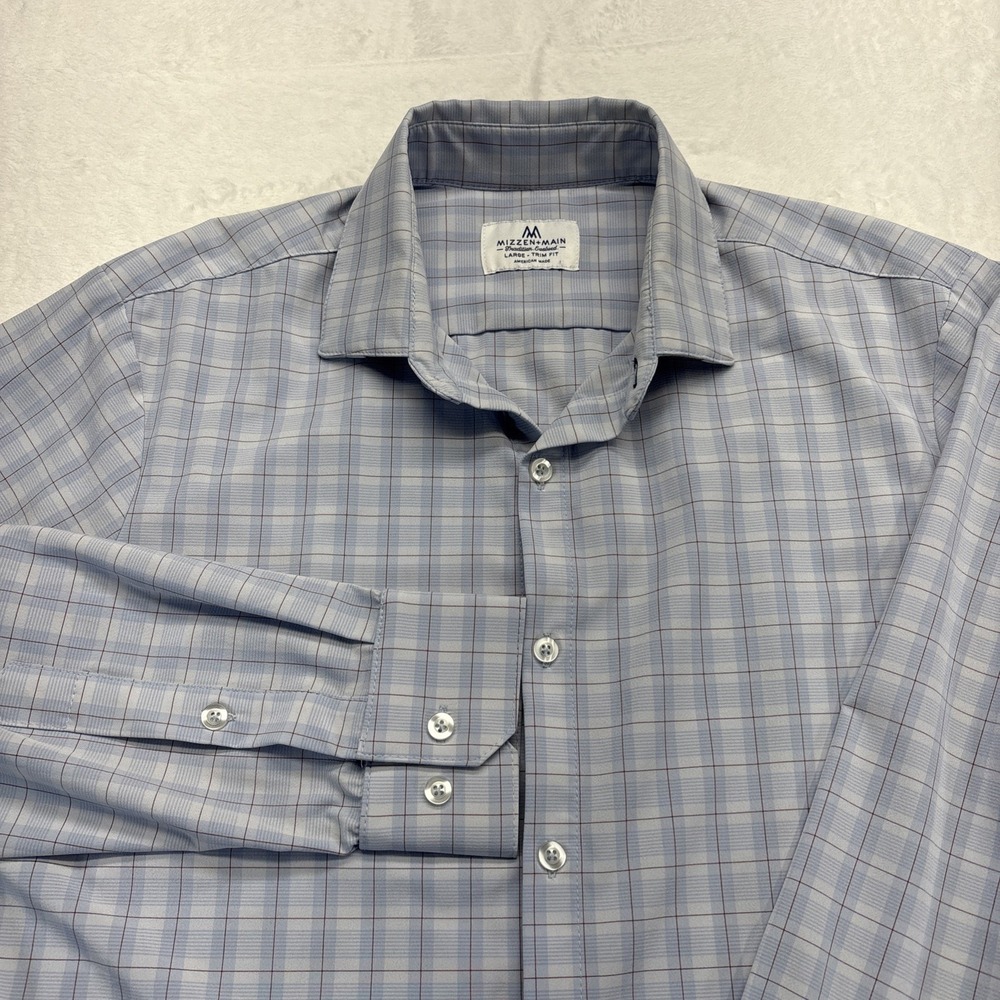 Mizzen + Main Shirt Mens Large Trim Fit Long Sleeve Button Up Performance